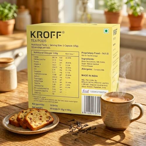 Image of KROFF Masala Chai Latte Tea Pods | Dolce Gusto Compatible | Spiced Masala Tea Blend with Creamy Milk | 10 Pods Per Box