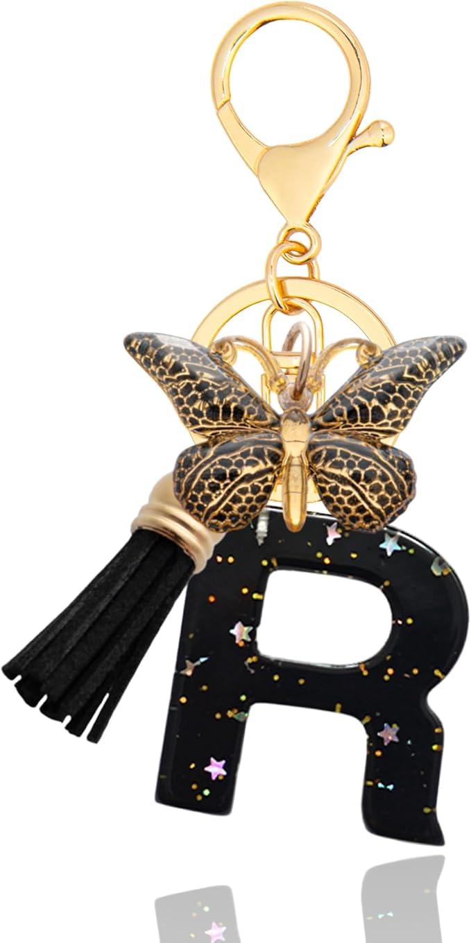 Personalized Name Initials Butterfly Charm Keychain – Beautiful Name Letters Keyring with Black & Golden Tassel & Butterfly Pendant, Purse, Bag, Backpack Accessory-image-12
