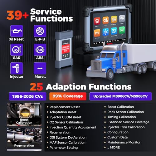 Autel MaxiSys MS908CV II Truck Scanner: 2026 Heavy Duty Tool for Commercial Semi Trucks, OE C0ding, J-2534 Pr0grammer, 64 Service as MS909CV MS908S Pro II Elite II Pro Ultra Lite - Image 5