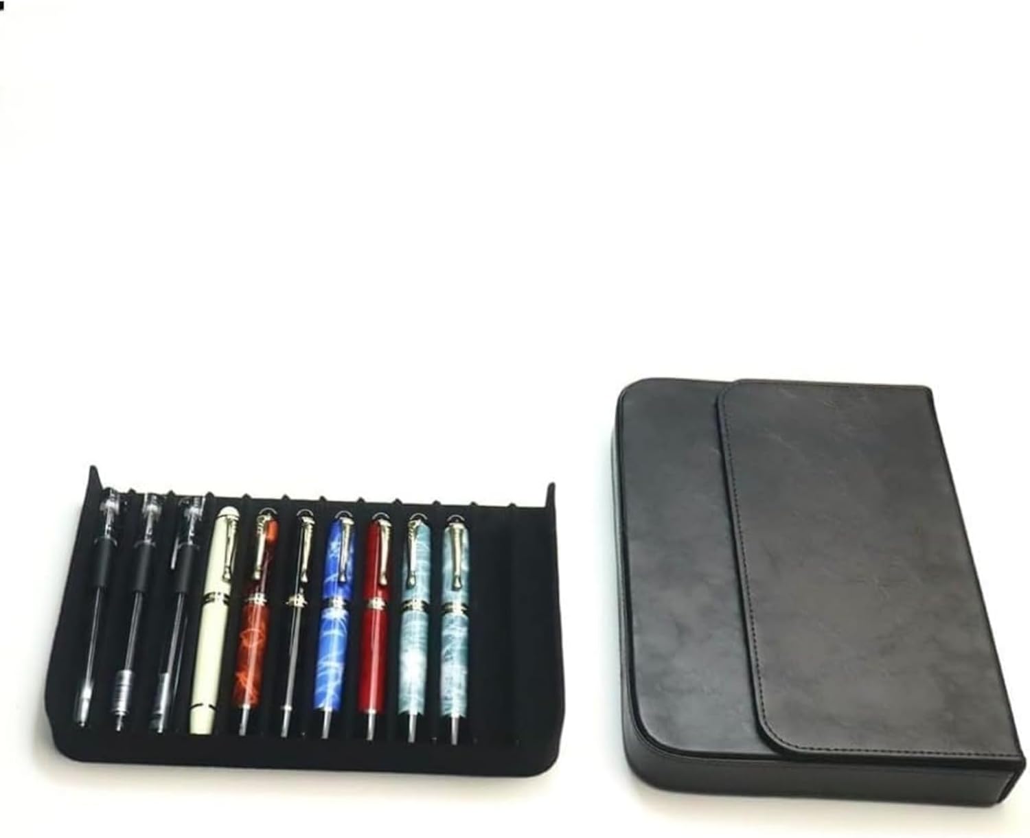 Yubbuioレザー万年筆ケース コレクターオーガナイザー - ハンドメイドペンケース ビンテージ クレイジーホースプリント レザー