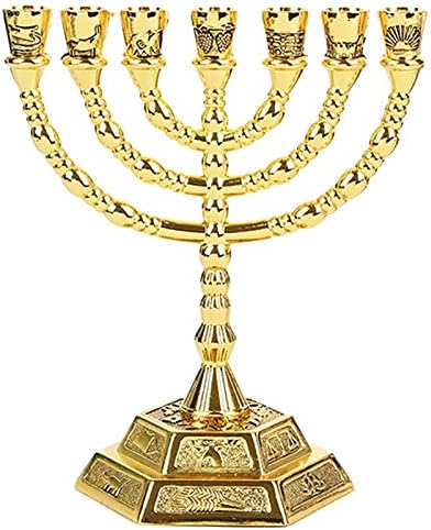 Amazon.co.jp Vrttlkkfe ゴールデンユダヤ人メノラーキャンドルホルダー宗教カンデラブラハヌカローソク足7ブランチメノ
