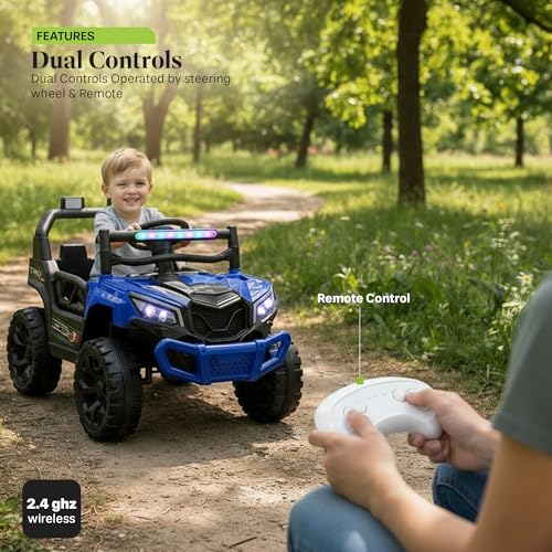 Image of Baybee Terrago Battery Operated Jeep for Kids, Ride on Toy Baby Car with Light & Music, Dual Mode Kid Jeep Battery Car, Rechargeable Electric Jeep Car for Kids to Drive 3 to 8 Years Boy Girl (Blue)