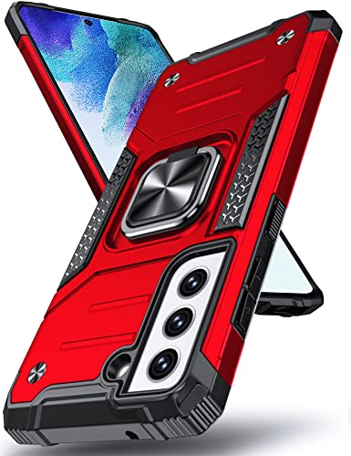 Coque Samsung S21 FE 5G antichoc rouge avec anneau support pour le quotidien
