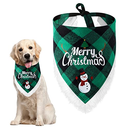 Bncxdc Bandana rafraichissant Chien, Bandana Chien Noel, Classique Plaid Joyeux Noël Triangle Chien Bavoirs Lavable Réglable Écharpe Xmas Animaux Costume Accessoires Décoration pour Chiens Chats Vert Cover