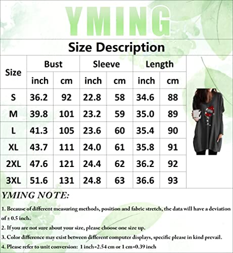 YMING Moletom feminino de Natal com gola redonda, camiseta longa estampada de Natal, pulôver grande