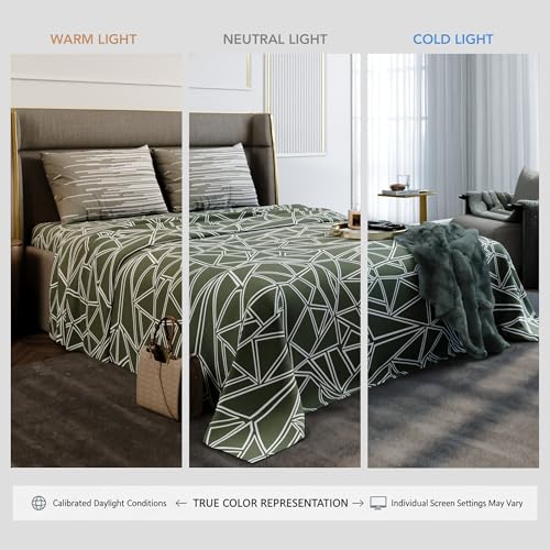Image of Stoa Paris 100% Cotton Super King Bedsheet with 2 Pillow Covers for King & Double Beds,180TC Printed Bedding Set, Breathable, All-Season Comfort, Lightweight, Urbanscape - Sage Spectrum (274cmx274cm)