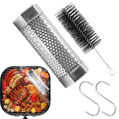 Tubos para parrilla de pellets - dos piezas de ganchos, acero inoxidable hexagonal seguro - Un generador de tubos de pellets de madera | Para Queso Carne de res Nueces Pescado Balcón Camping al aire