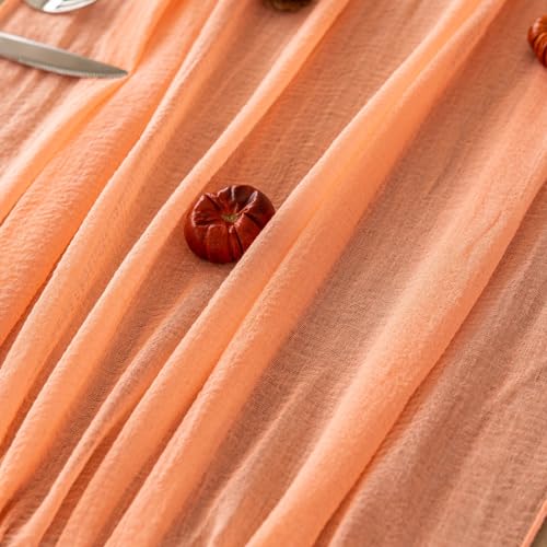 Image of Fresh Salmon Cheesecloth Table Runner 120 Inches for Party Home Decorations | For Thanksgiving Friendsgiving Wedding Bridal Shower Baby Shower Engagement Party 10FT Rustic Boho Home Decor