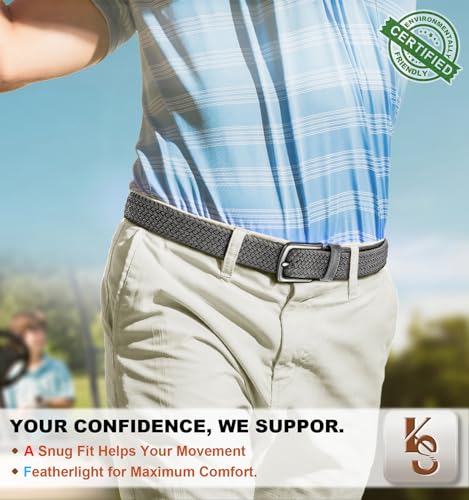 Image of KEMISANT Men's Golf Belt 2 Pack-Braided Woven Stretch Belt for Gift Men Casual Jeans Sports Work 1 3 /8 inch(Black /Dark Gray,36 inch-40 inch Waist Adjustable)