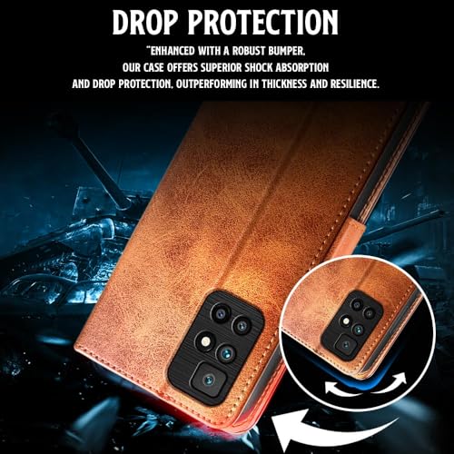 Image of WOW IMAGINE Shock Proof Flip Cover Back Case for Xiaomi Mi Redmi 10 Prime (Magnetic Button Flip Case | Wallet Pockets & Stand | Leather Finish | Alder Brown)