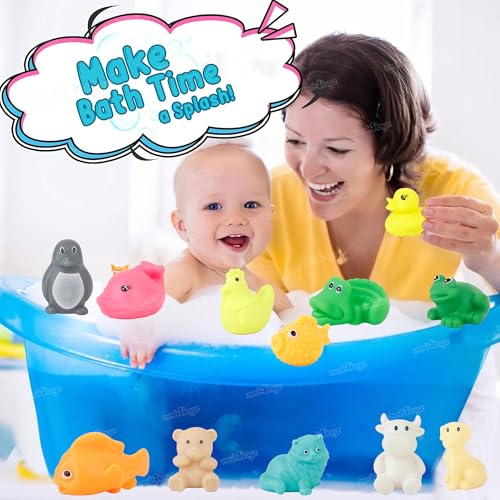 Image of Zest 4 Toyz Floating Baby Toys Chu Chu Sound Toy for Kids Bath Non Toxic Rubber Squeez Sound Bathing Toy for Toddlers (Set of 12 Animals- Multicolor)