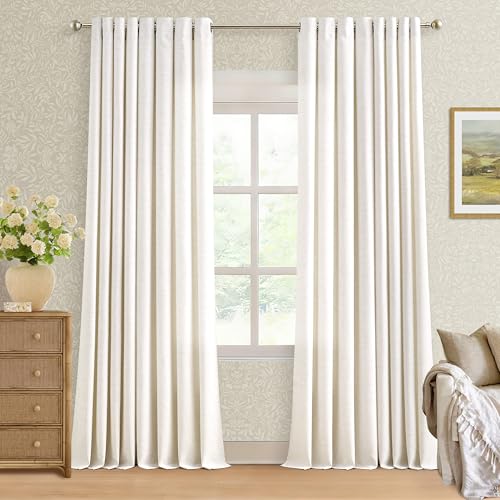 Image of Curtains 108 Inch Length 2 Panels Thick Linen Sheer Cream 52x108 | Light Filtering, Semi Sheer, Grommet Drapes, Privacy, Non See Through, Long Curtain, for Villa Hallway, 9 Ft, Natural Ivory