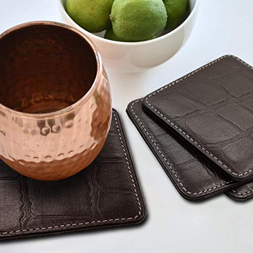 Image of Genuine Leather Square Shaped Coasters Set of 6| Heat-Resistant, Durable & Non-Slip Coasters for Home & Office I Perfect for Any Beverage (Color - Brown)