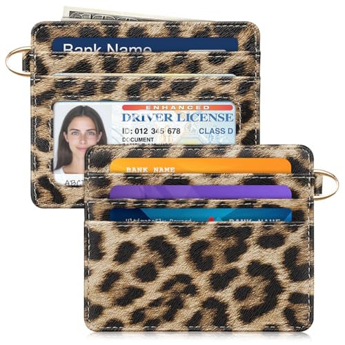 Image of Slim Credit Card Holder Cheetah Print Wallet Women Thin Wallets | RFID Blocking Minimalist Lightweight Small Cute Cards Holders with ID Window, Light Leopard