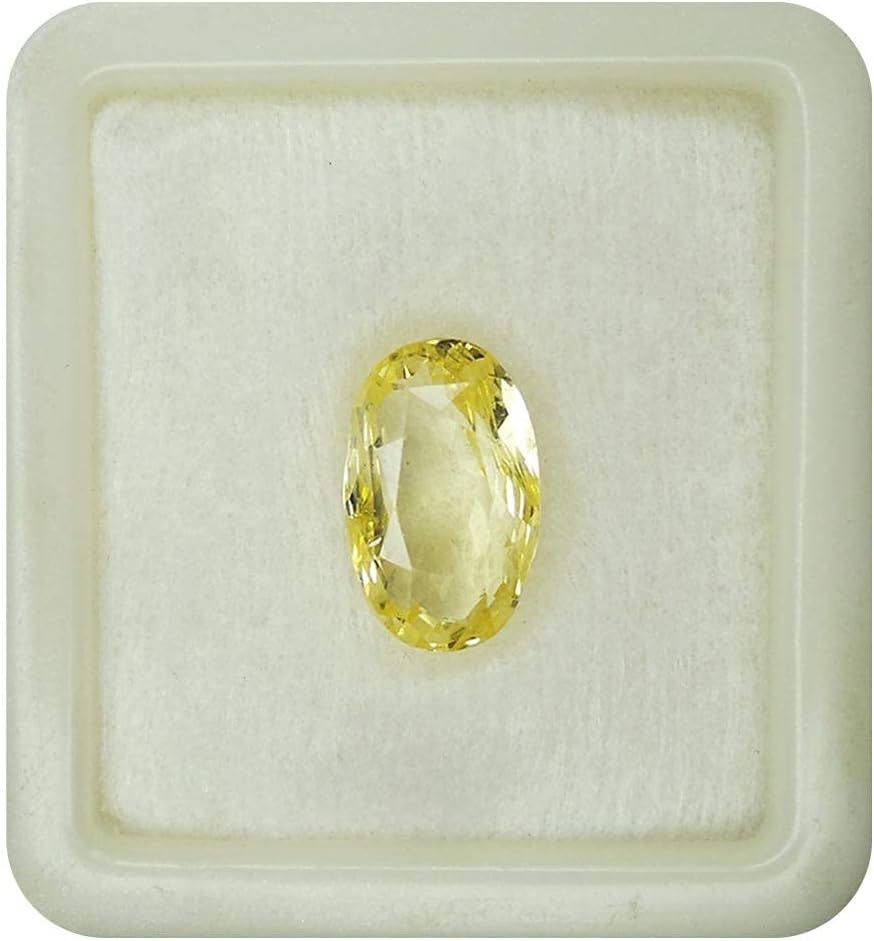 Akshita gems Yellow Sapphire 3.00 Carat 4.25 Ratti Unheated Untreated Ceylon Mined Pukhraj Gemstone AAA++ Quality Certified Natural Gemstone