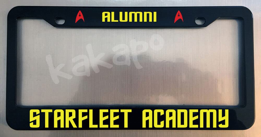 Holder for License Plate License Plate Holder for Alumni Starfleet Academy for Star Trek Yellow Font Glossy Black Plate Frame Model-GS-598