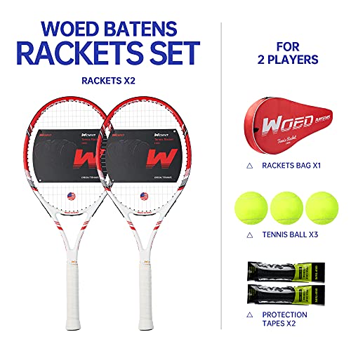 Pro Tennis Racket For Adults, 2 Player 27 Inch Speed Tennis Racquet Acceptable For Beginner And Professional With 3 Tennis Balls, 2 Vibration Dampes, 2 Overgrips, Tennis Bag (Red) #TOP1