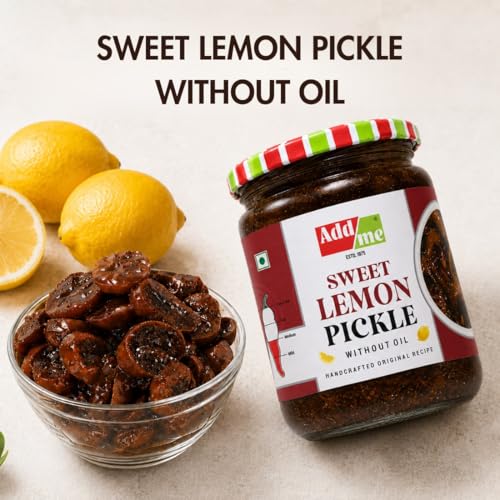Image of Add me Khatta Meetha Sweet Lime Lemon Pickles Nimbu Ka Achar 600gm No Oil Homemade Recipe & Taste Glass Jar