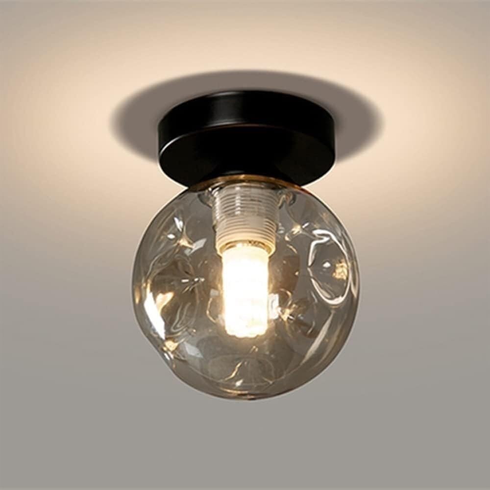 LYMSXAZOU Black Gray Industrial Vintage Semi Flush Mount Ceiling Lamp Glass Globe Light Fixture Amber Ball Small Farmhouse Lighting for Hallway Porch Corridor Kitchen Bedroom Bathroom(Amber)