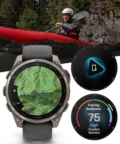 Image of Garmin Fenix 8 Pro 47mm AMOLED Sapphire Premium Connected Multisport GPS Smartwatch, inReach Technology, Titanium with Graphite Silicone Band w /Black Earbuds Bundle