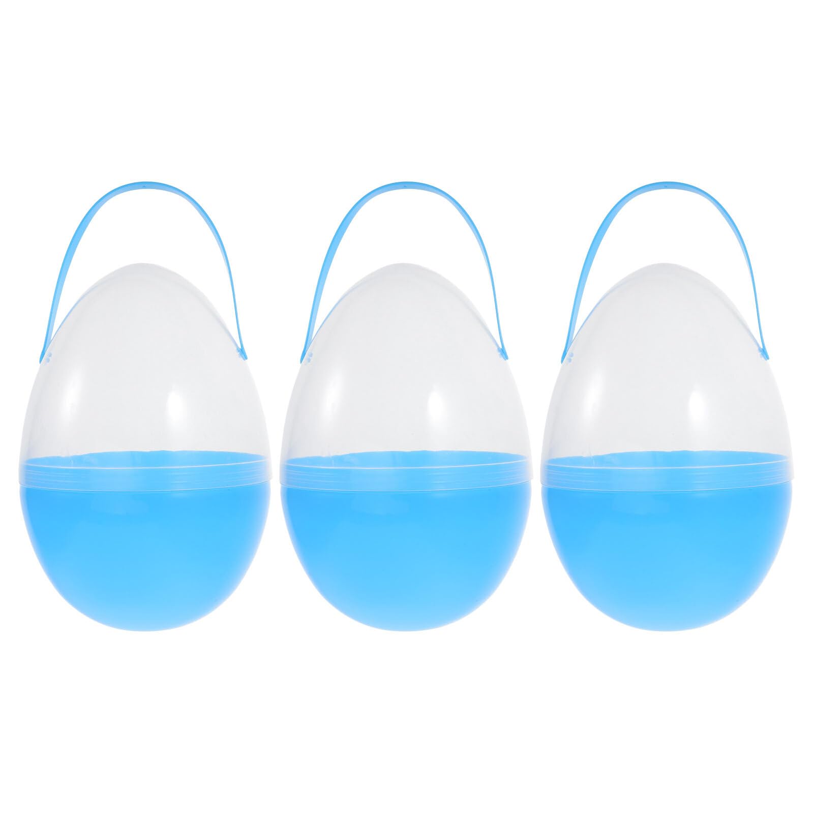 Ipetboom Lot de 3 Œufs de Pâques Géants Creux 25 Cm à Remplir Coquilles en Plastique Léger Bleu Ciel avec Poignée Oeufs Soi-même pour Chasse aux Œufs, Friandises et Décorations