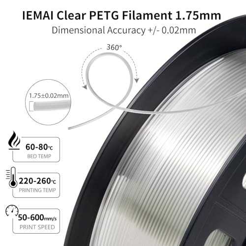 Image of IEMAI Clear PETG Filament 1.75mm 2KG Bundle, 1KG x 2 Spools Transparent & Smoke Gray, Glossy Transparent Finish PETG 3D Printer Filament for Lampshades, Home Decor & DIY Models