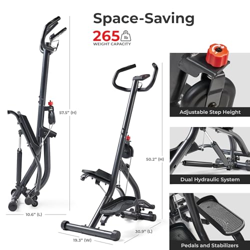 Sunny Health & Fitness Stair Stepper w/Handlebar, Extended Step Range Climber Machine for Legs, Core and Glute Workouts, Connection with Free SunnyFit App