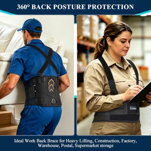 Image of Plus Size Work Back Brace for Heavy Lifting Safety - Back Support Belt with 2 Suspender Straps & Bionic Lumbar Panel, 360 Posture Protection for Men Women in Construction, Warehouse 2XL /3XL