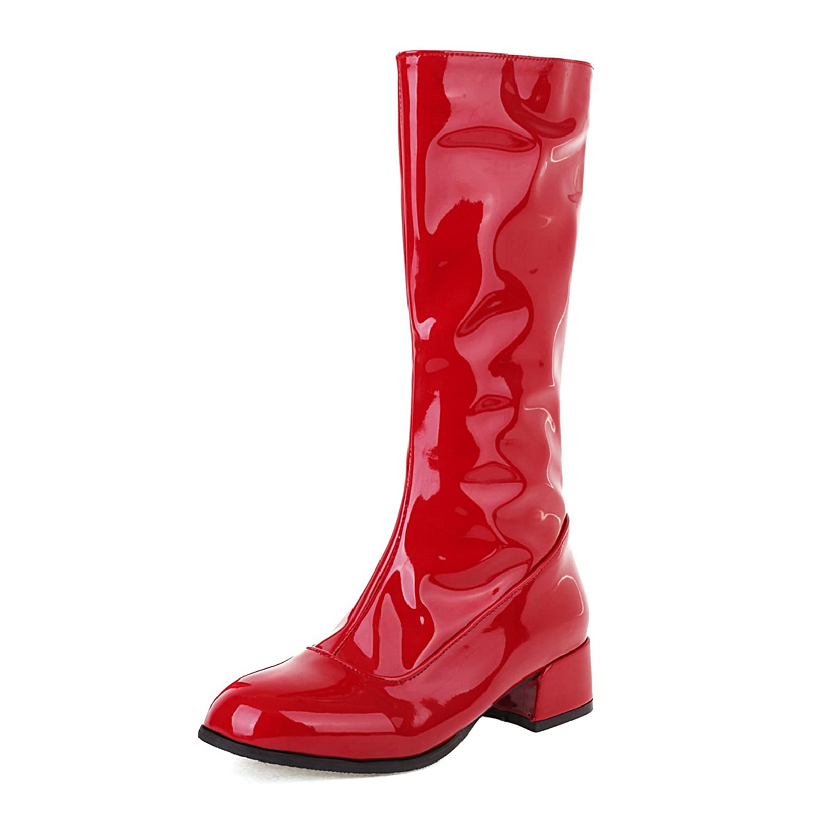 LanreyTaley Women gogo Boots of the 70s Knee High Low Heel Fashion Boots Side Zipper Go Go Boots