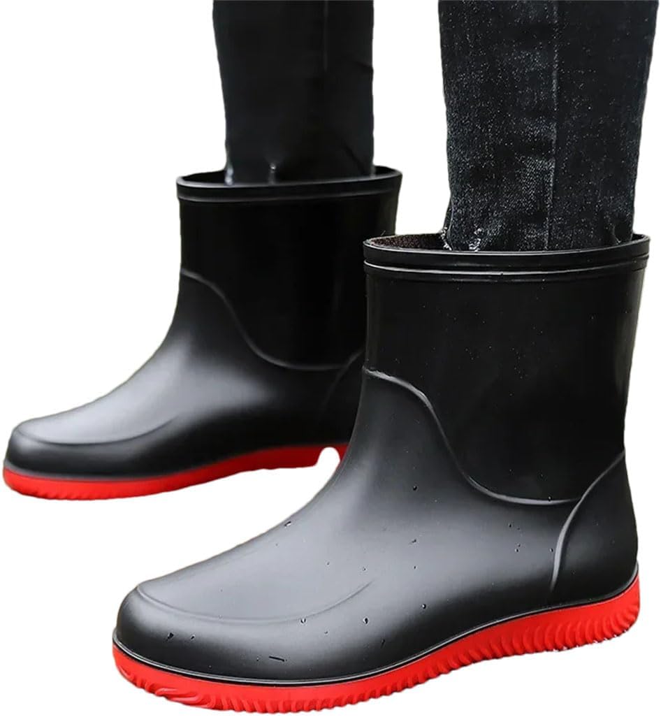 Men Rain Boots Non-Slip Light Hiking Rain Shoes Slip On Waterproof Outdoor Rubber Fishing Shoes Work Water Shoes