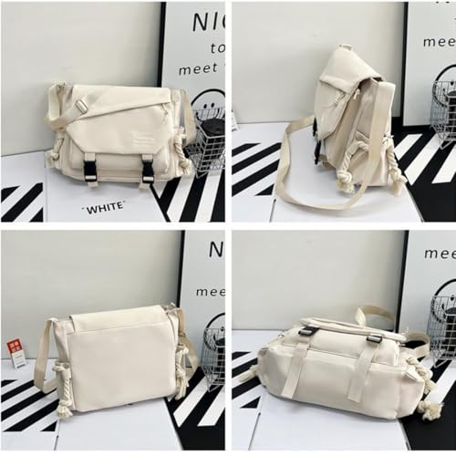 Image of Aesthetic Crossbody Bag with Cute Pins and Ornament, Nylon Shoulder Messenger Bag Japanese Kawaii Bag for Women Men