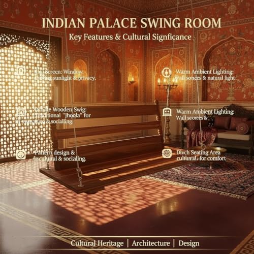 Image of APRODZ Jhula for Adults for Home 3 Seater Swing Wooden Jhula for Indoor Outdoor & Balcony Traditional Hammock House Swings Jhula| House Swings Backyard for Adults (52 Inches, Natural Finish)