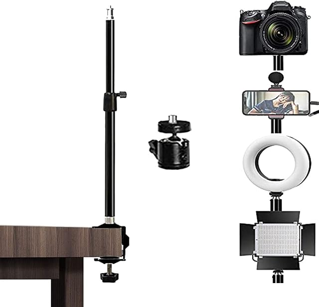 HAFOKO 17-31" Desktop Light Stand Table Camera Mount Aluminum C-Clamp Light Stand Webcam Holder with 1/4" 360°Ball Head for Live Photograpghy Make-up Tiktok YouTube Vlog Meeting(max Support 3kg)