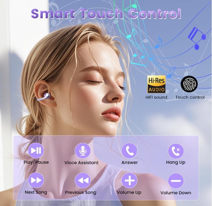 Image of Open-Ear Wireless Bluetooth 6.0 Headphones, 17mm Drivers with ENC, IPX5 Low Latency Gaming Mode and Multi-Connection, Clip-on Earphones for Workouts /Running