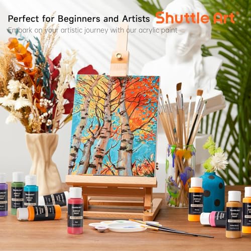 Image of Shuttle Art Acrylic Paint Set, 25 Vintage Colours, 2oz /60ml Bottles, Rich Pigmented, Premium Acrylic Paints for Artists, Beginners and Kids on Rocks Crafts Canvas Wood Ceramic