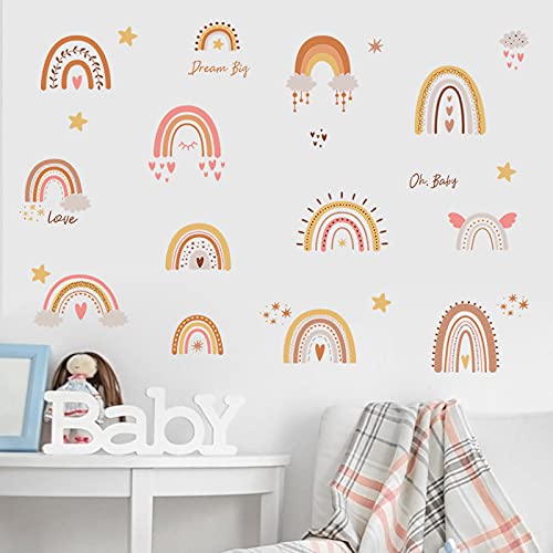 Image of Boho Rainbow Wall Decor Stickers Watercolor Rainbow Heart Star Wall Stickers For Girls Boys Baby Bedroom Nursery Classroom Kids Play Room Home Decor