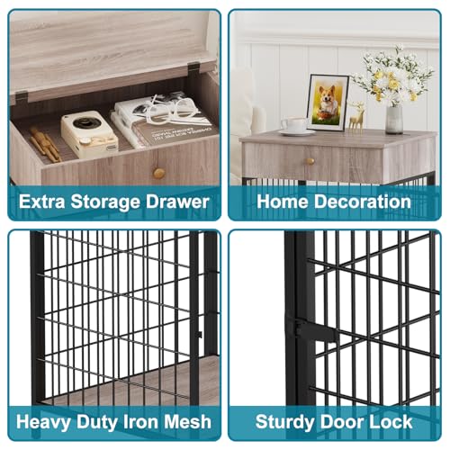 Decorative Grey Steel-Tube Dog Kennel Table with Drawer, Chew-Proof Indoor Pet Crate End Table for Small Dogs - Image 6