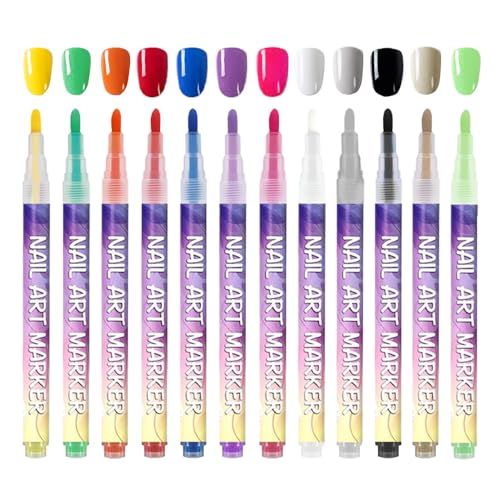 Feutres À Ongles 12 Couleurs Pour Ongle En Gel, Kit De Stylo À Ongle DIY, Stylos Vernis À Ongles 3D, Stylo À Pointillage À Séchage Rapide Pour Le Dessin Et La...