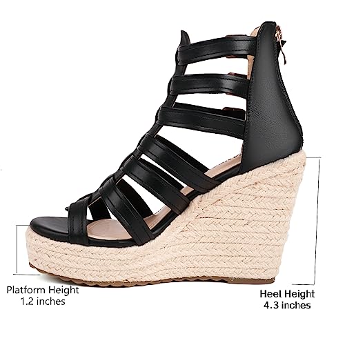Women's Espadrilles Platform Wedge Sandals 4 Inch Adjustable Strappy with Back Zipper Open Toe Summer Vacation Dressy Wedge Heels2