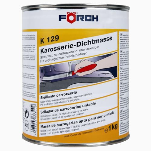 Sellador de Carrocerías a Brocha 1kg K129 Gris/Verde, Masilla de Sellado Elástica de Secado Rápido para Juntas y Solapes de Chapa, Pintable y Resistente a Gasolina, Caucho de Nitrilo para Automoción