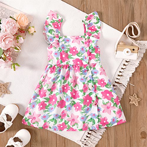 Patpat Toddler Girl Ruffle Hem Floral Print Square Neck Sleeveless Cami Mini Dress Floral Pink 18-24 Months #TOP5