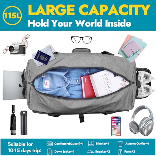 Image of Canway 115L Travel Duffel Bag, Foldable Weekender Bag with Shoes Compartment for Men Women Water-proof & Tear Resistant