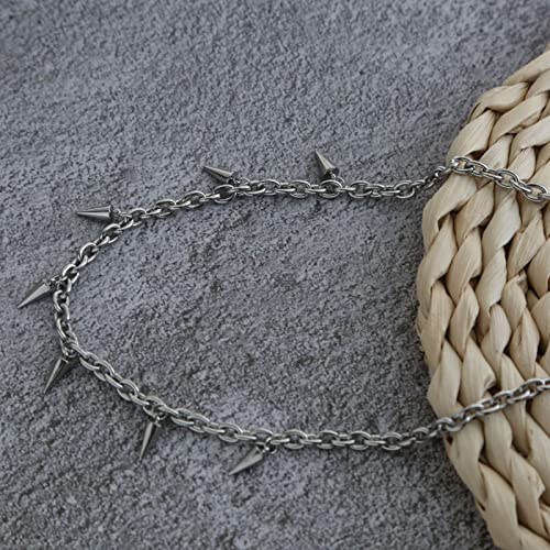 Stainless Steel Chain Necklace with 7pcs Spikes Punk Rock Goth Y2K Jewelry Choker for Women Men4