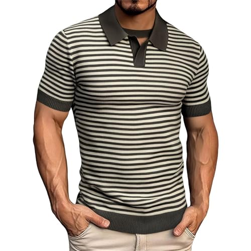Polo homme tricot côtelé haut de gamme à rayures chic