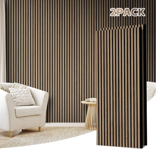 2-Pack 47.3'x23.6' Walnut Acoustic Wood Slat Wall Panels - Soundproof 3D Textured Panels for Noise Reduction & Modern Interior Decor | Easy Install for Living Room, Bedroom & Office