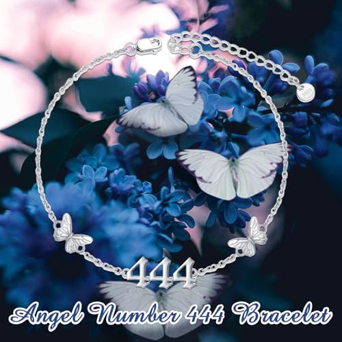 Meiderbo 444 Angel Number Bracelet For Women 925 Sterling Silver Butterfly With Angel Number 444 Bracelets Adjustable Numerology Jewelry Gifts For Women Wife Mother thumb #5
