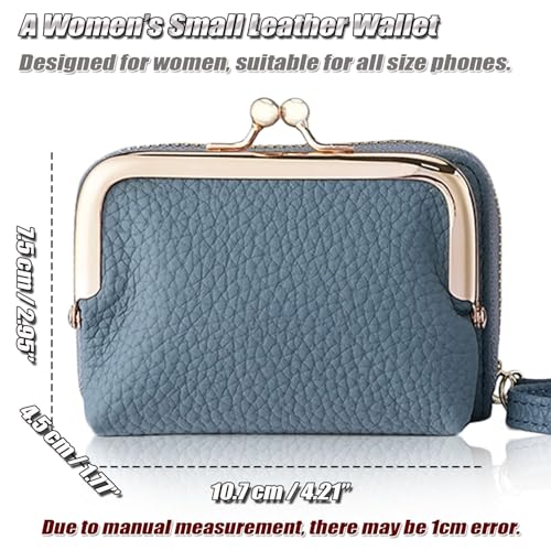 Small Genuine Leather Wallet for Women, Detachable RFID-blocking Card Case & Kiss-Lock Coin Purse, Compact Design3