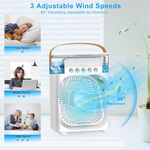 Image of Drumstone (𝐒𝐩𝐞𝐜𝐢𝐚𝐥 𝟐𝟎 𝐘𝐞𝐚𝐫𝐬 𝐖𝐚𝐫𝐫𝐚𝐧𝐭𝐲) Portable Mini Air Cooler, 3-in-1 Personal Cooling Fan with Humidifier, Purifier & LED Light - Compact Tabletop Design for Home & Office