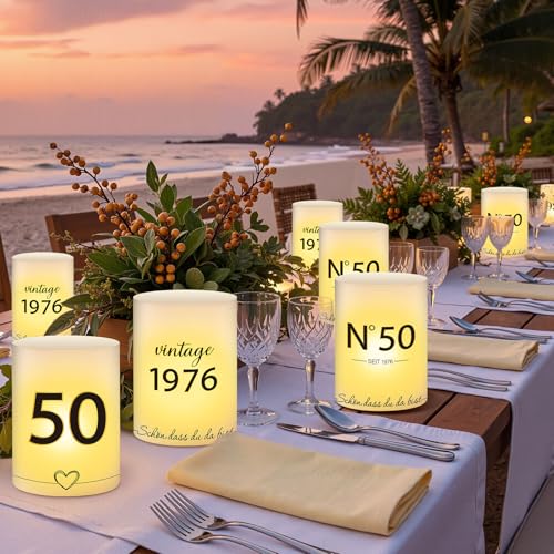 Anruzon 18 Stück Windlichter Tischdeko 50. Geburtstag – Retro Tischdekoration für Männer & Frauen – Happy Birthday Tischdeko für Teelichter & Kerzen, Partydeko Set