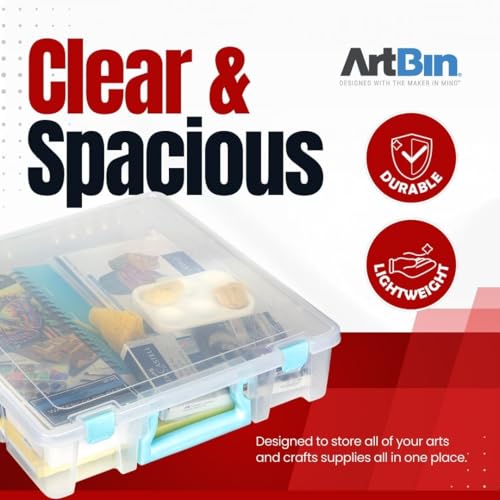 Image of ArtBin Super Satchel 1-Compartment Craft Storage Box, Clear | One Open Compartment, 15.2 x 8 x 6.2 Inches, Secure Latches, Stackable, Clear Durable Polypropylene